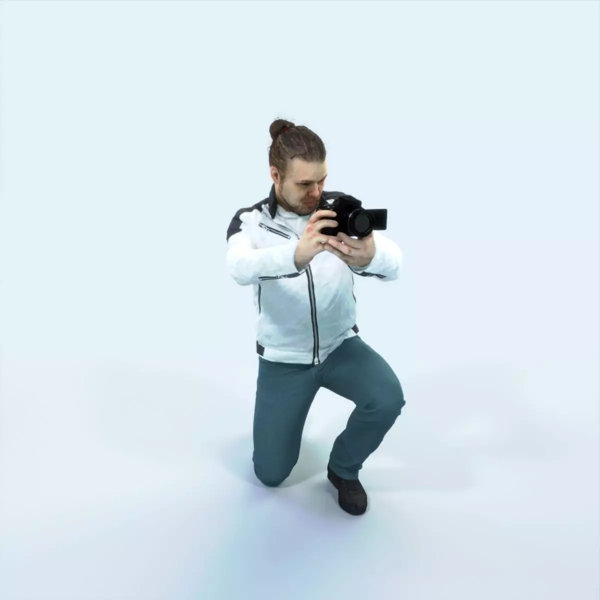 Keen 17G Kneeling Camera Photographer Casual Man Low-poly 3D model
