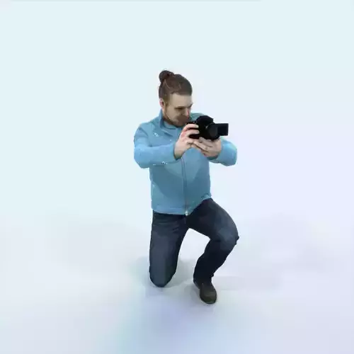Keen 17F Kneeling Camera Photographer Casual Man Low-poly 3D model