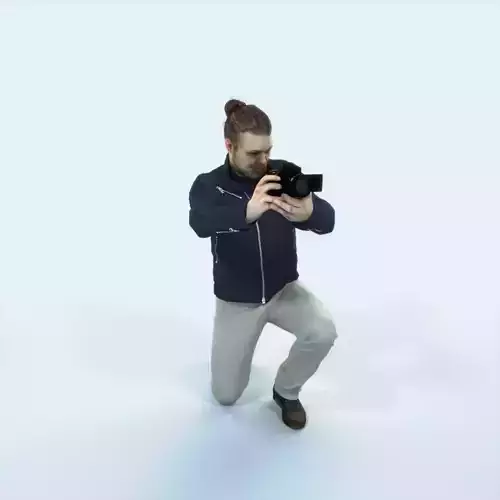 Keen 17E Kneeling Camera Photographer Casual Man Low-poly 3D model