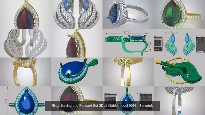 Ring  Earring and Pendant Set 3D printable model 0093
