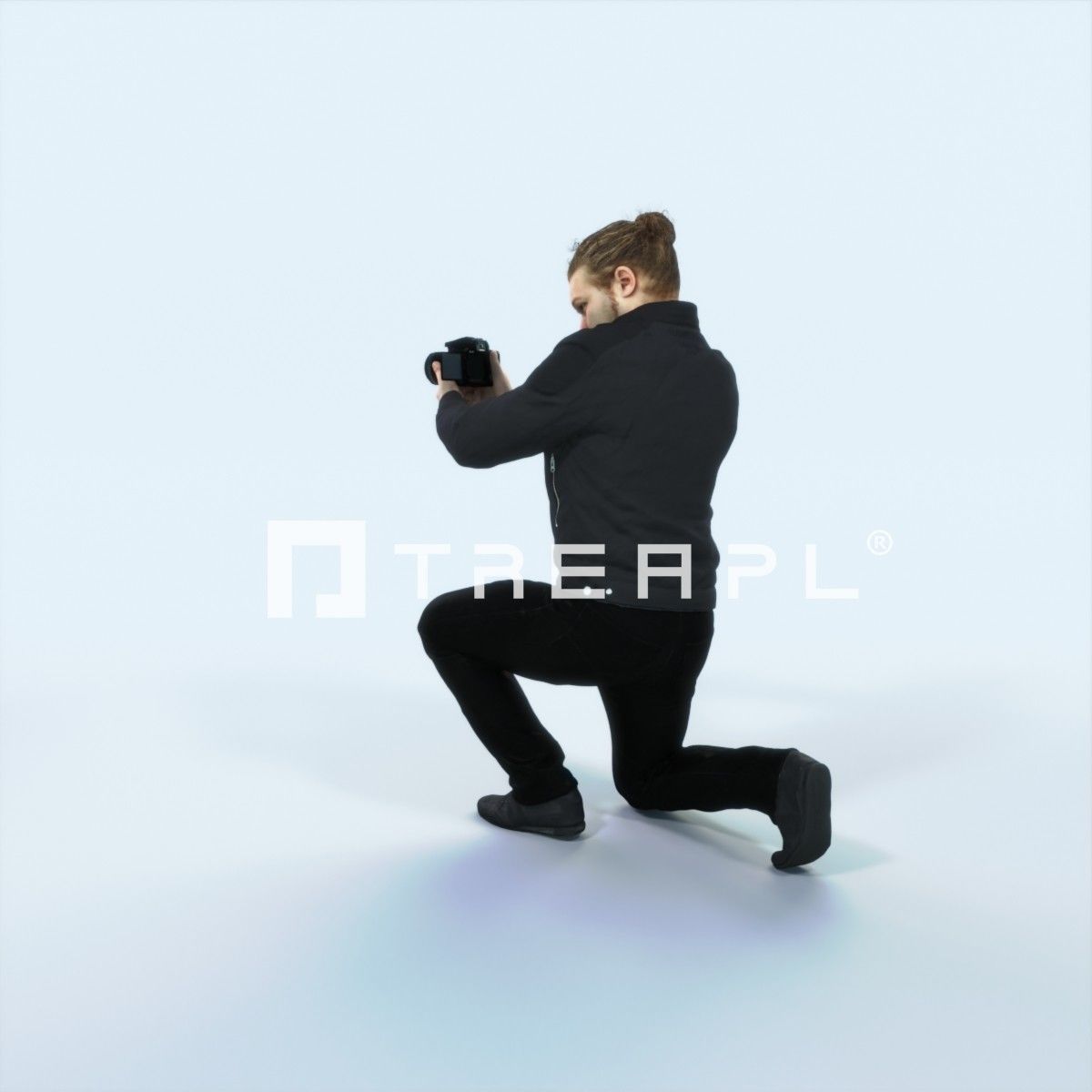 Keen 17B Kneeling Camera Photographer Casual Man Low-poly 3D model_4