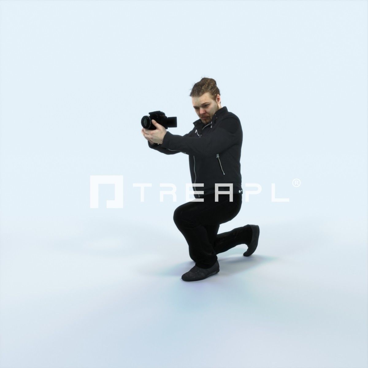 Keen 17B Kneeling Camera Photographer Casual Man Low-poly 3D model_5