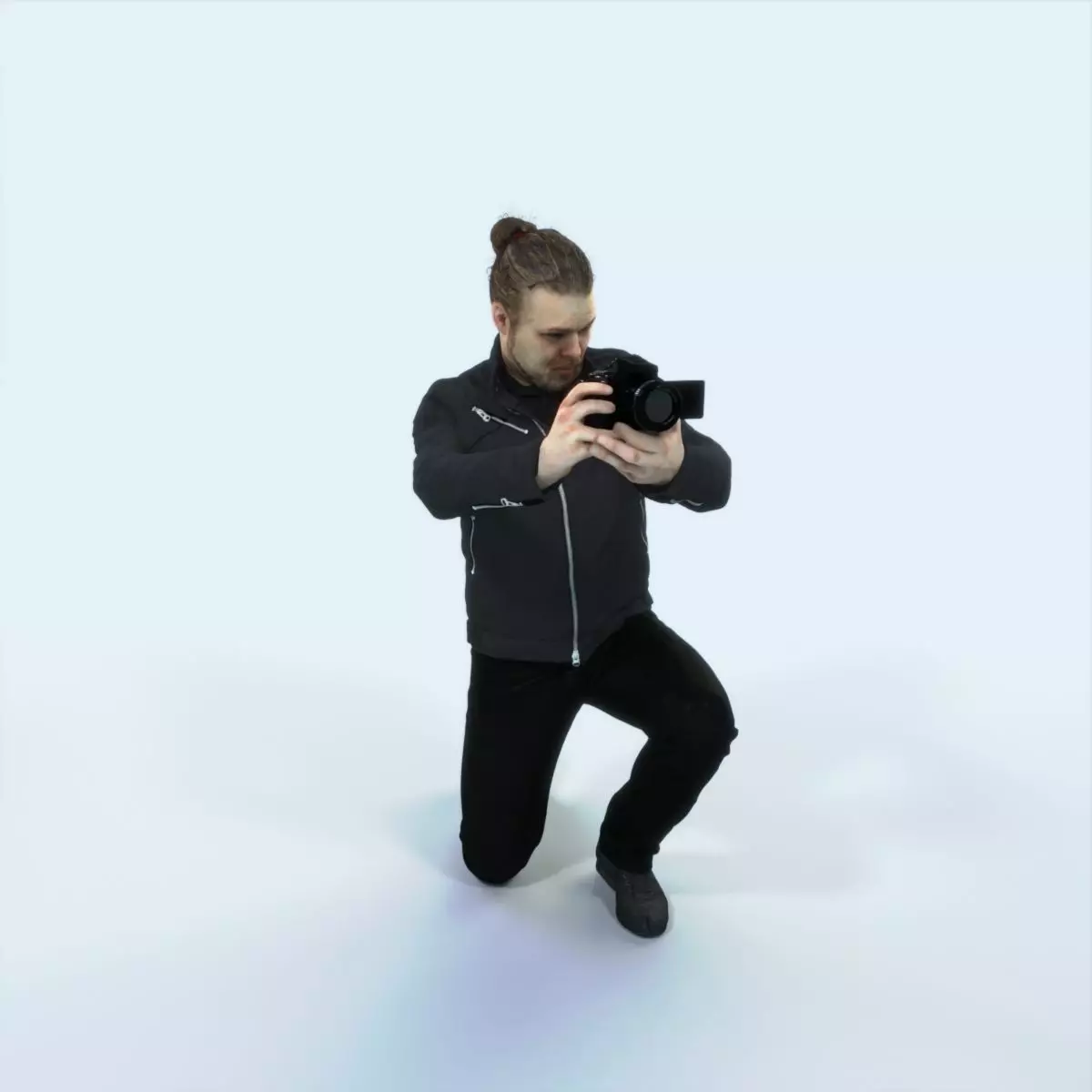 Keen 17B Kneeling Camera Photographer Casual Man Low-poly 3D model_0