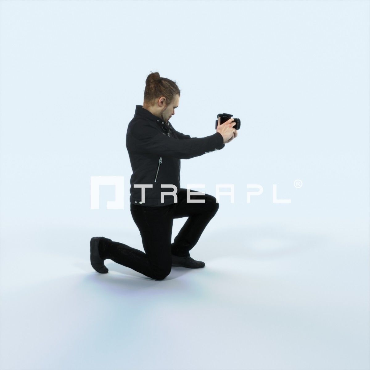 Keen 17B Kneeling Camera Photographer Casual Man Low-poly 3D model_2