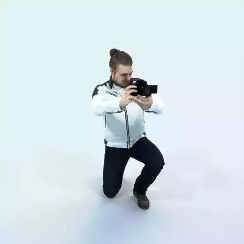 Keen 17A Kneeling Camera Photographer Casual Man Low-poly 3D model