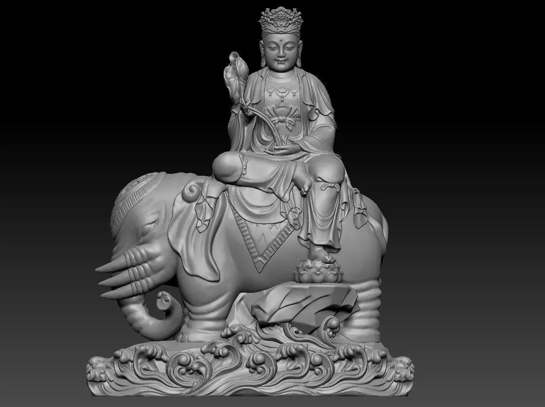 Samantabhadra bodhisattva riding six teeth white elephants 3D print model_0
