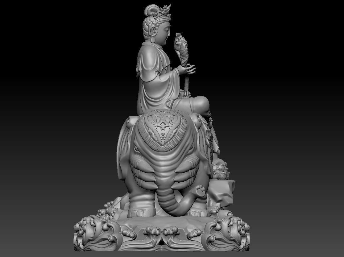 Samantabhadra bodhisattva riding six teeth white elephants 3D print model_3