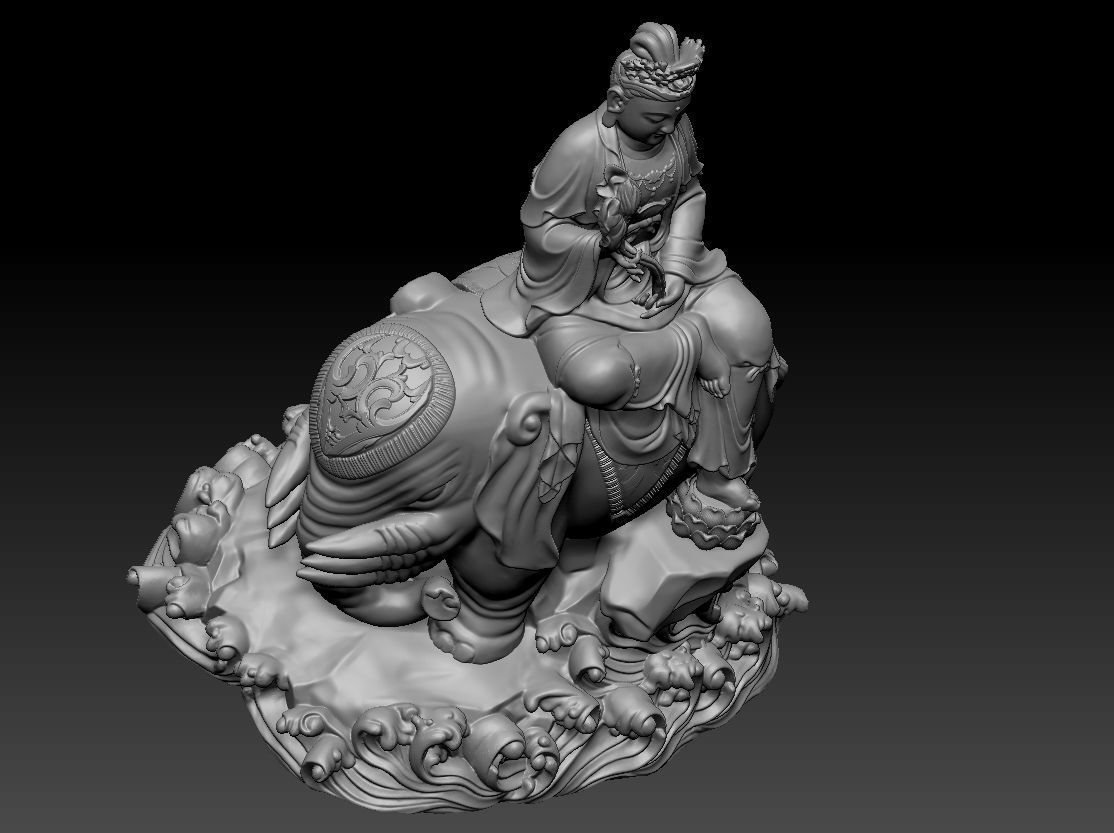 Samantabhadra bodhisattva riding six teeth white elephants 3D print model_4
