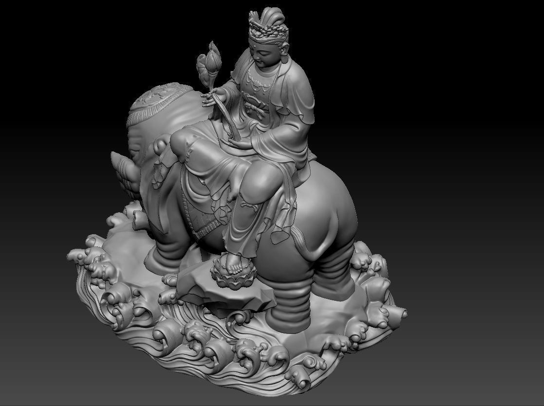 Samantabhadra bodhisattva riding six teeth white elephants 3D print model_5