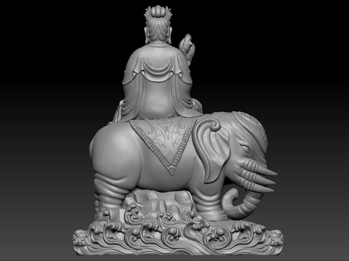 Samantabhadra bodhisattva riding six teeth white elephants 3D print model_1