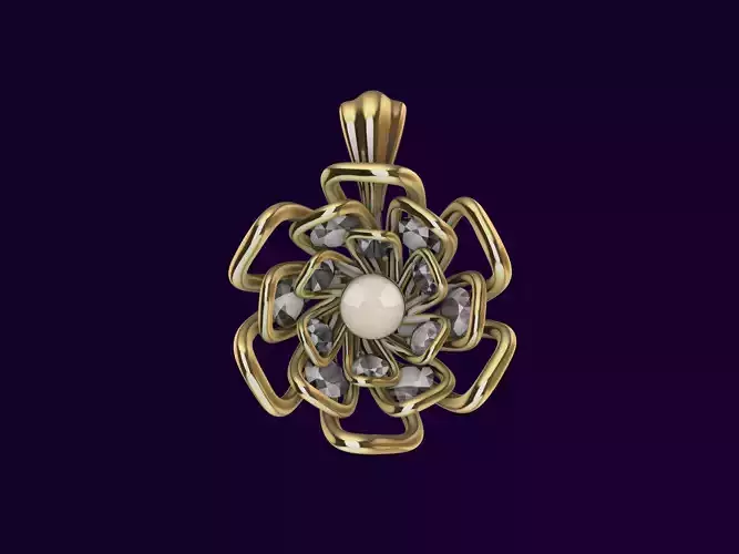 Elegant Diamond Floral Pendant Stl Verified 3D print model