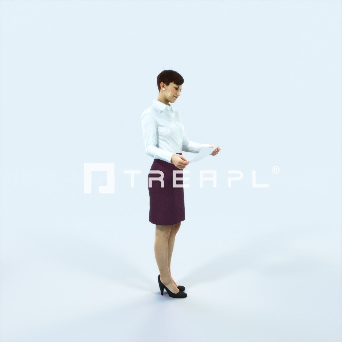 Luna 28I Documents Reading Reading Business Woman Low-poly 3D model_2