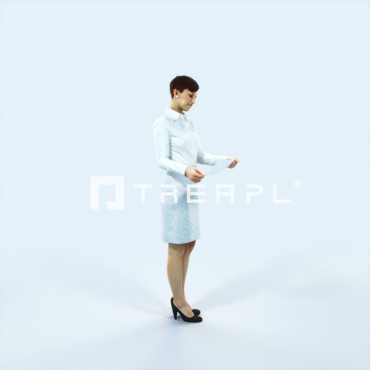 Luna 28D Documents Reading Reading Business Woman Low-poly 3D model_2