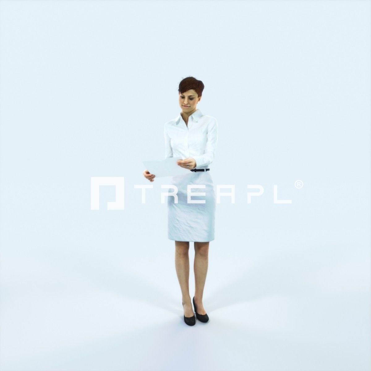 Luna 28D Documents Reading Reading Business Woman Low-poly 3D model_1