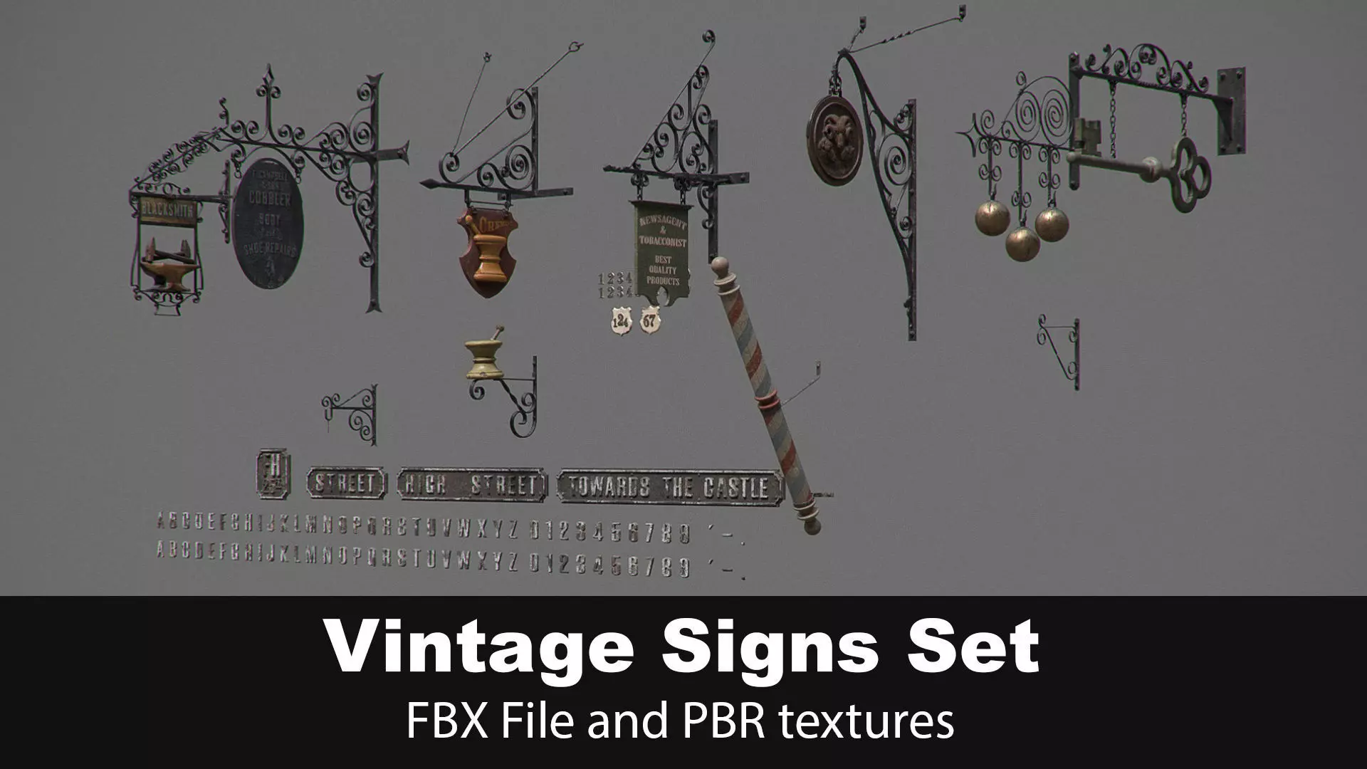 Generic Vintage Signs Set 3D model_0