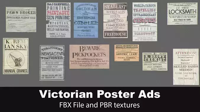 Victorian Generic Poster Ads Low-poly 3D model
