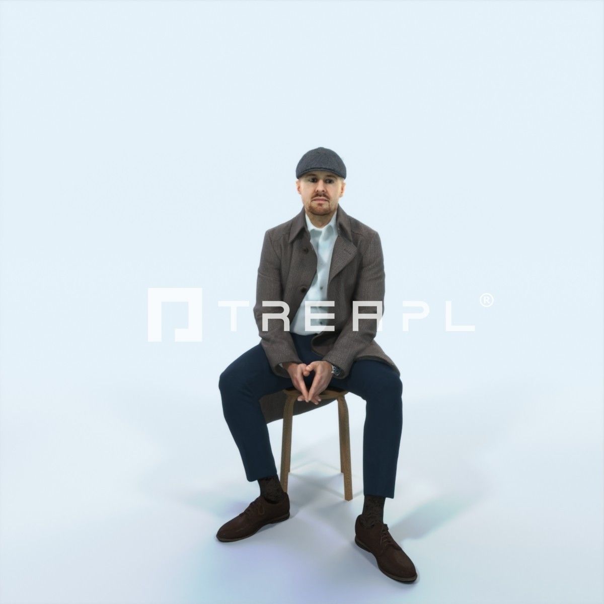 Master 19F Listening Sitting Business Man Low-poly 3D model_1