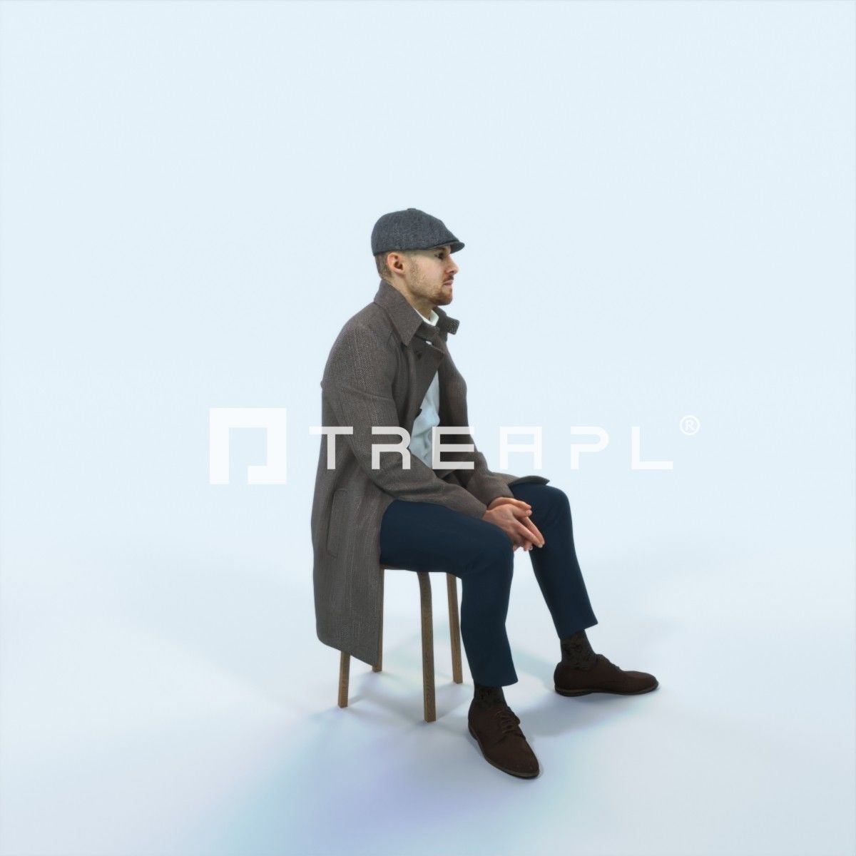 Master 19F Listening Sitting Business Man Low-poly 3D model_2