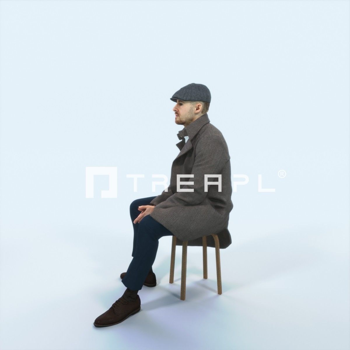 Master 19F Listening Sitting Business Man Low-poly 3D model_5