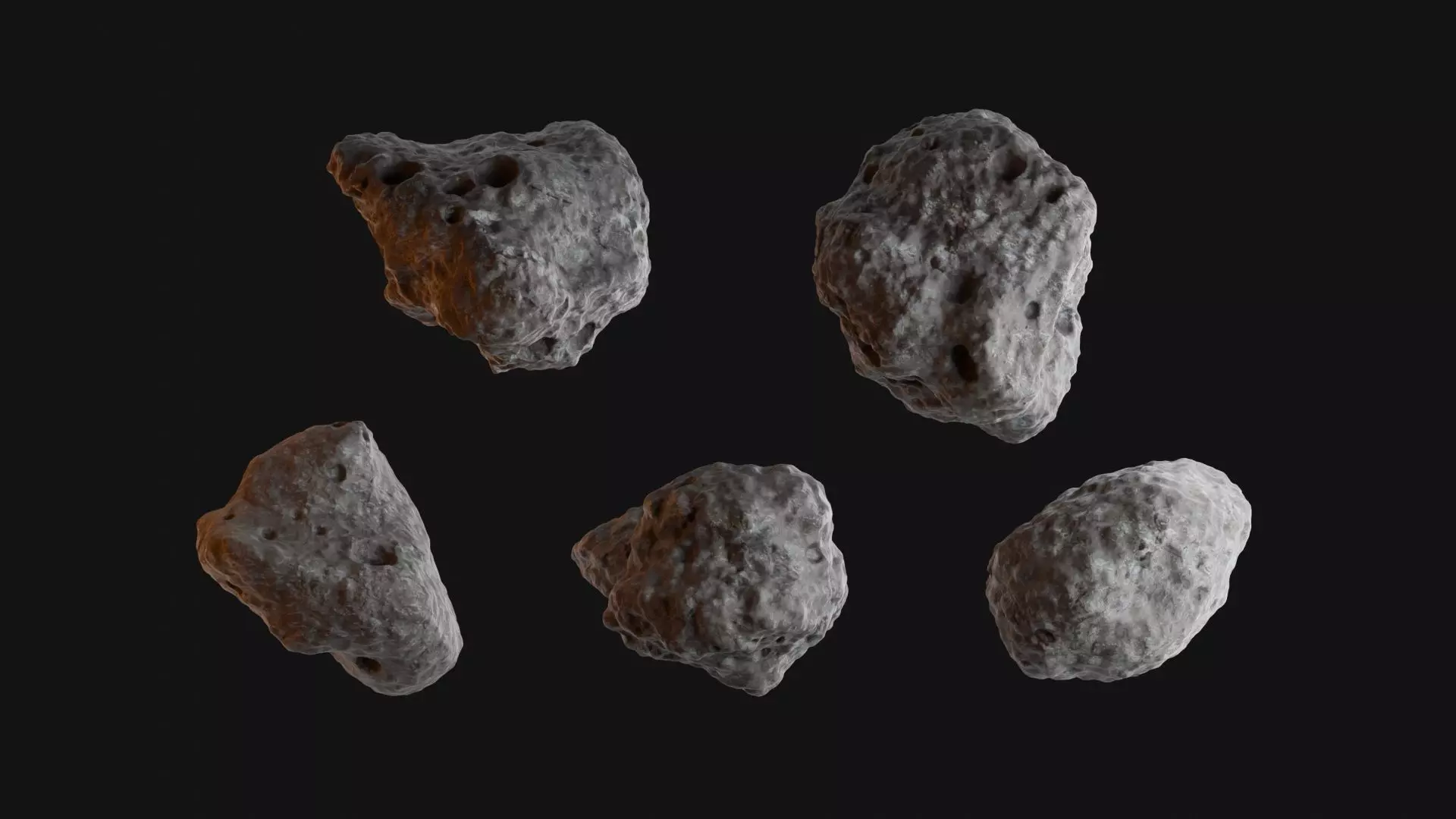 Detailed asteroid space rocks high-poly set 1 3D model_0