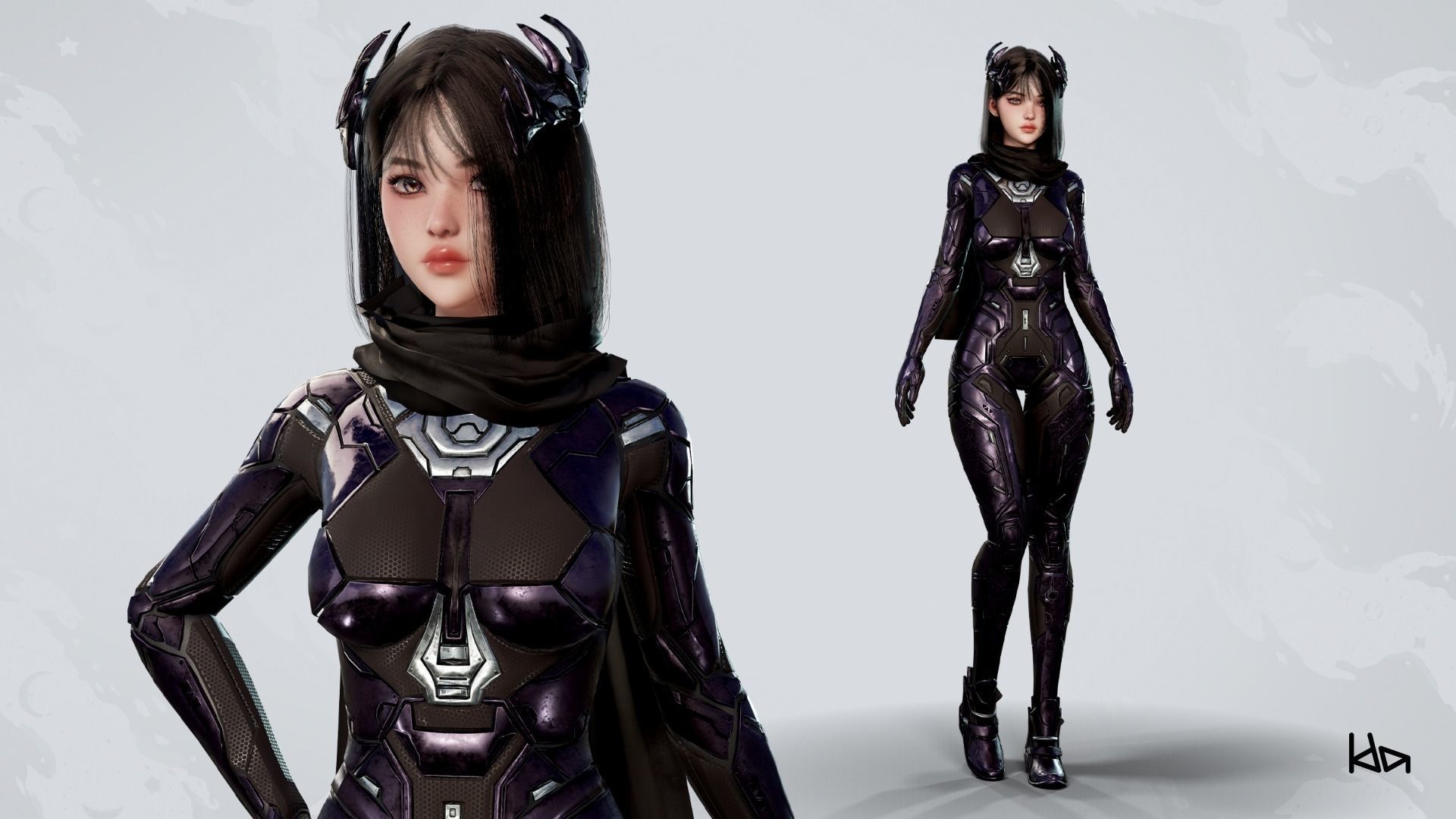 Stellar Girl Astra -  Game Ready Low-poly 3D model_3