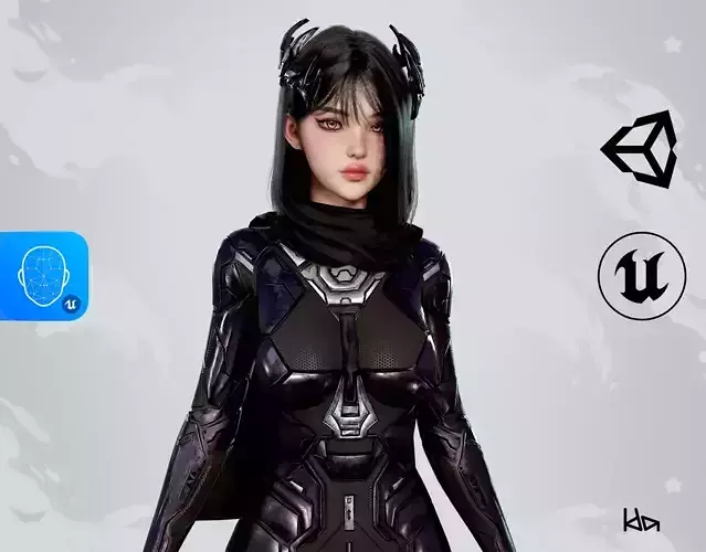 Stellar Girl Astra -  Game Ready Low-poly 3D model