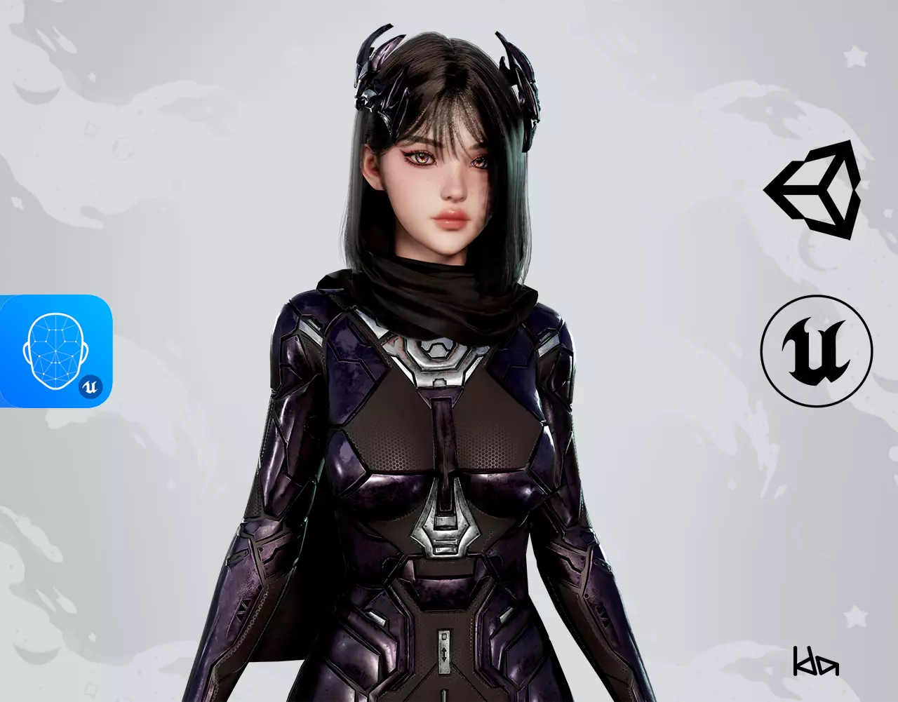 Stellar Girl Astra -  Game Ready Low-poly 3D model_0