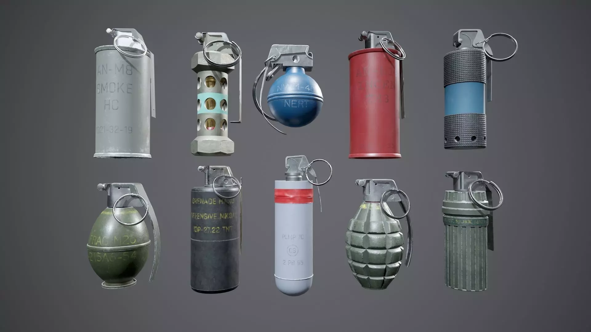 Pack of various grenades Low-poly 3D model