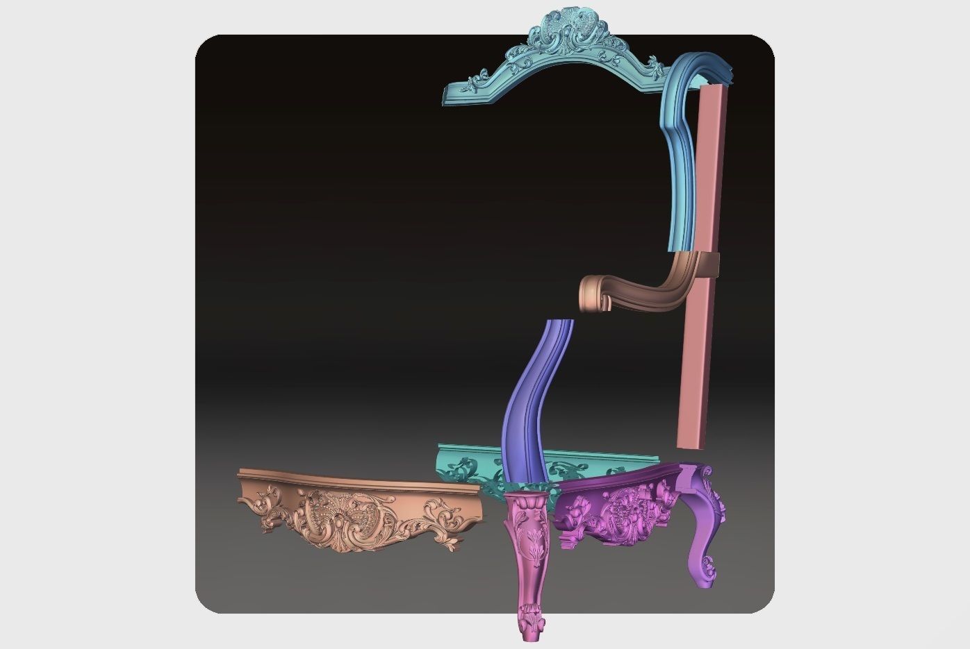 Carved sofa ornament for cnc 03 3D model_8