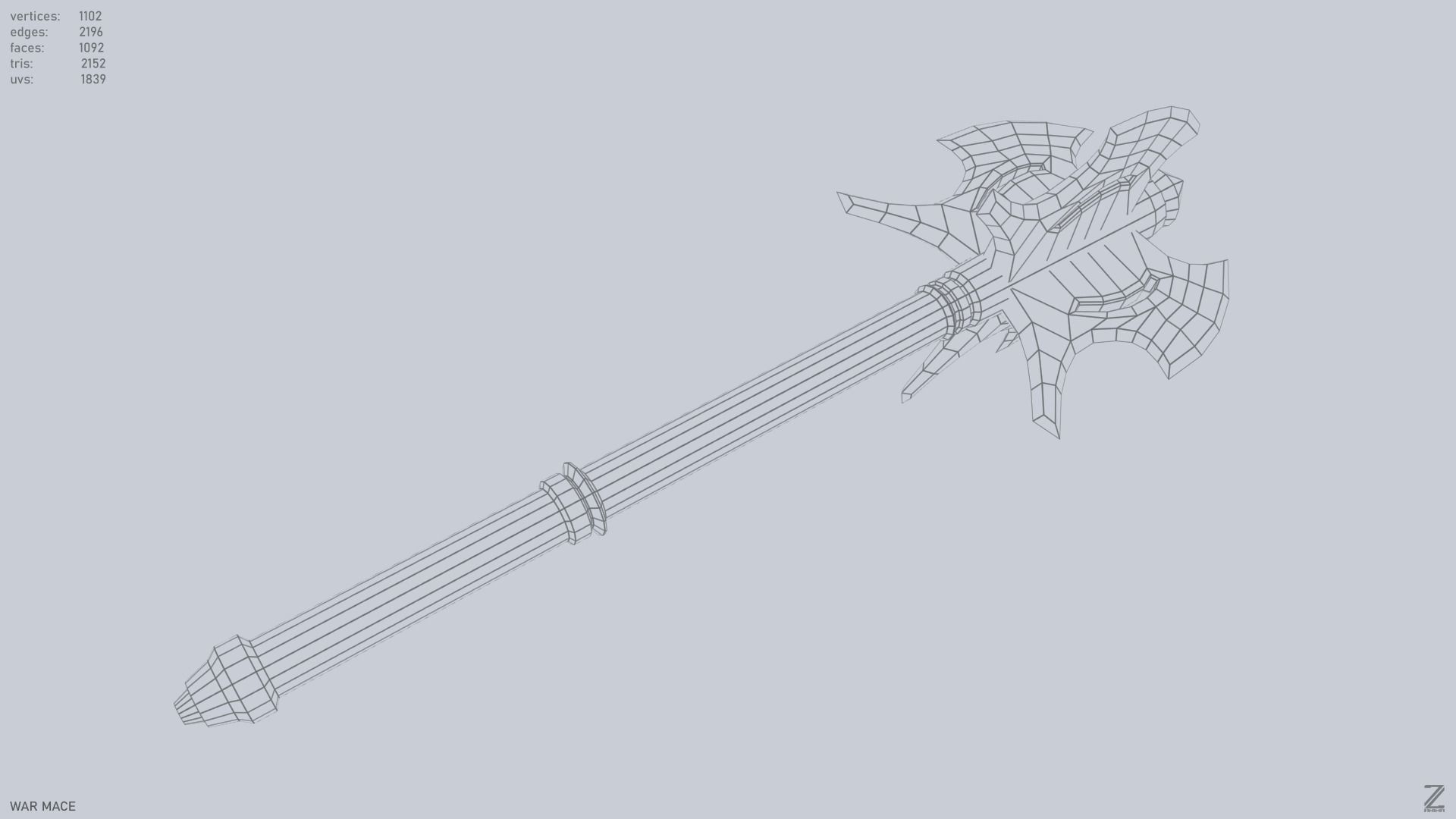 War mace Low-poly 3D model_14