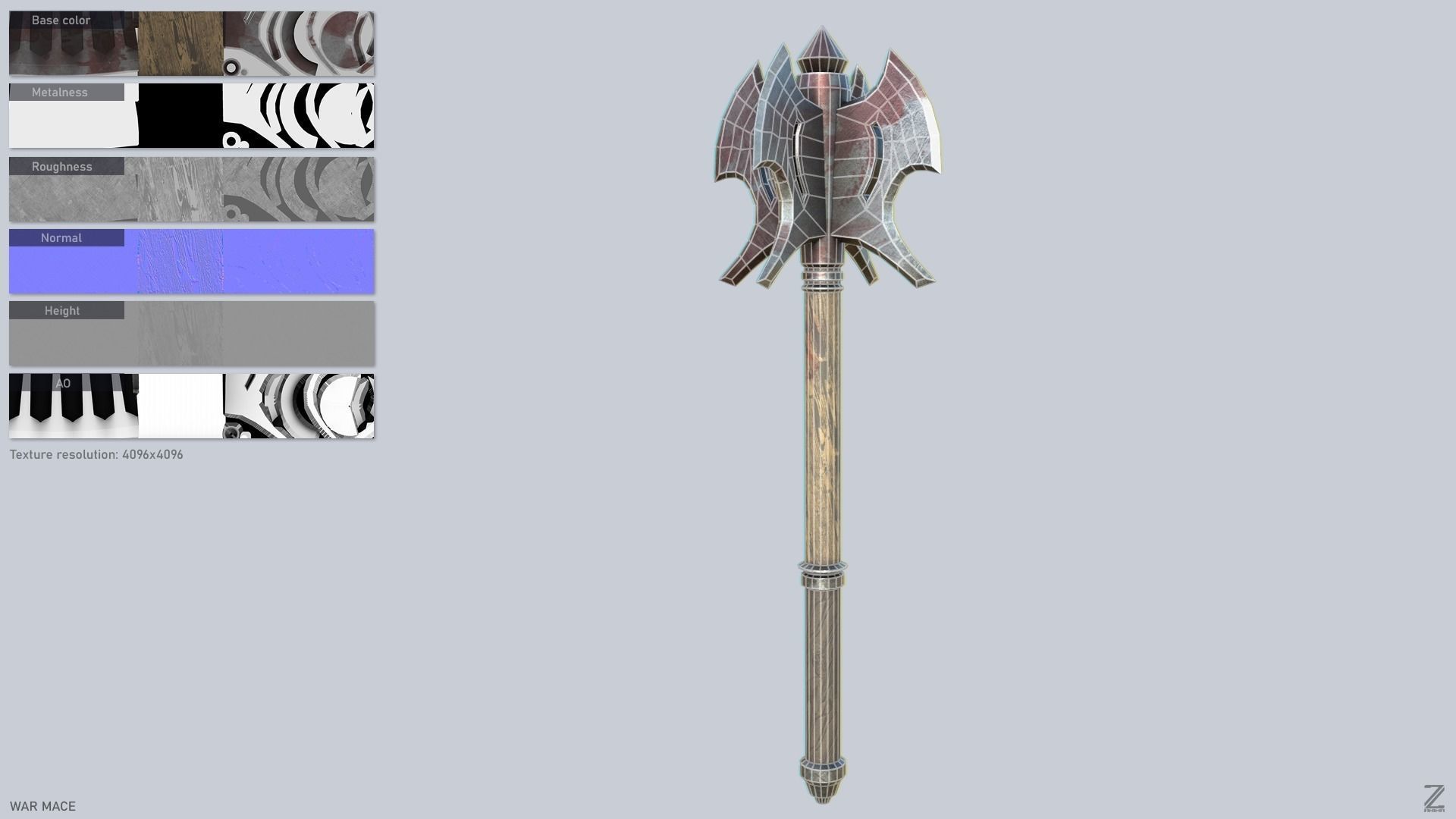 War mace Low-poly 3D model_2
