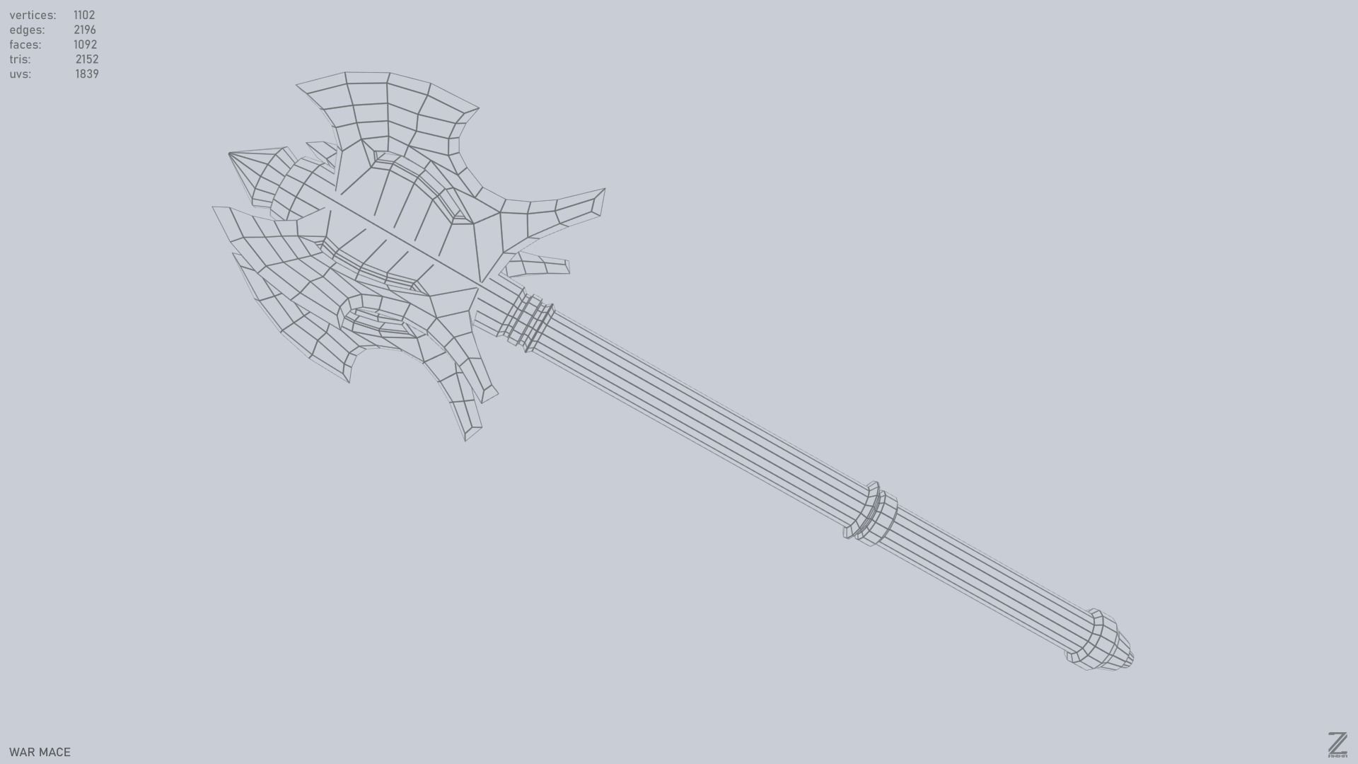 War mace Low-poly 3D model_9