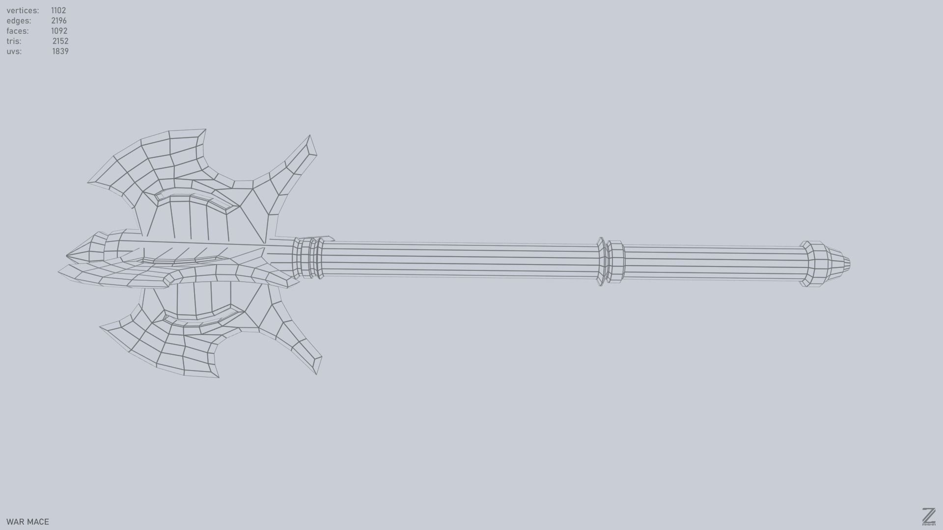 War mace Low-poly 3D model_11