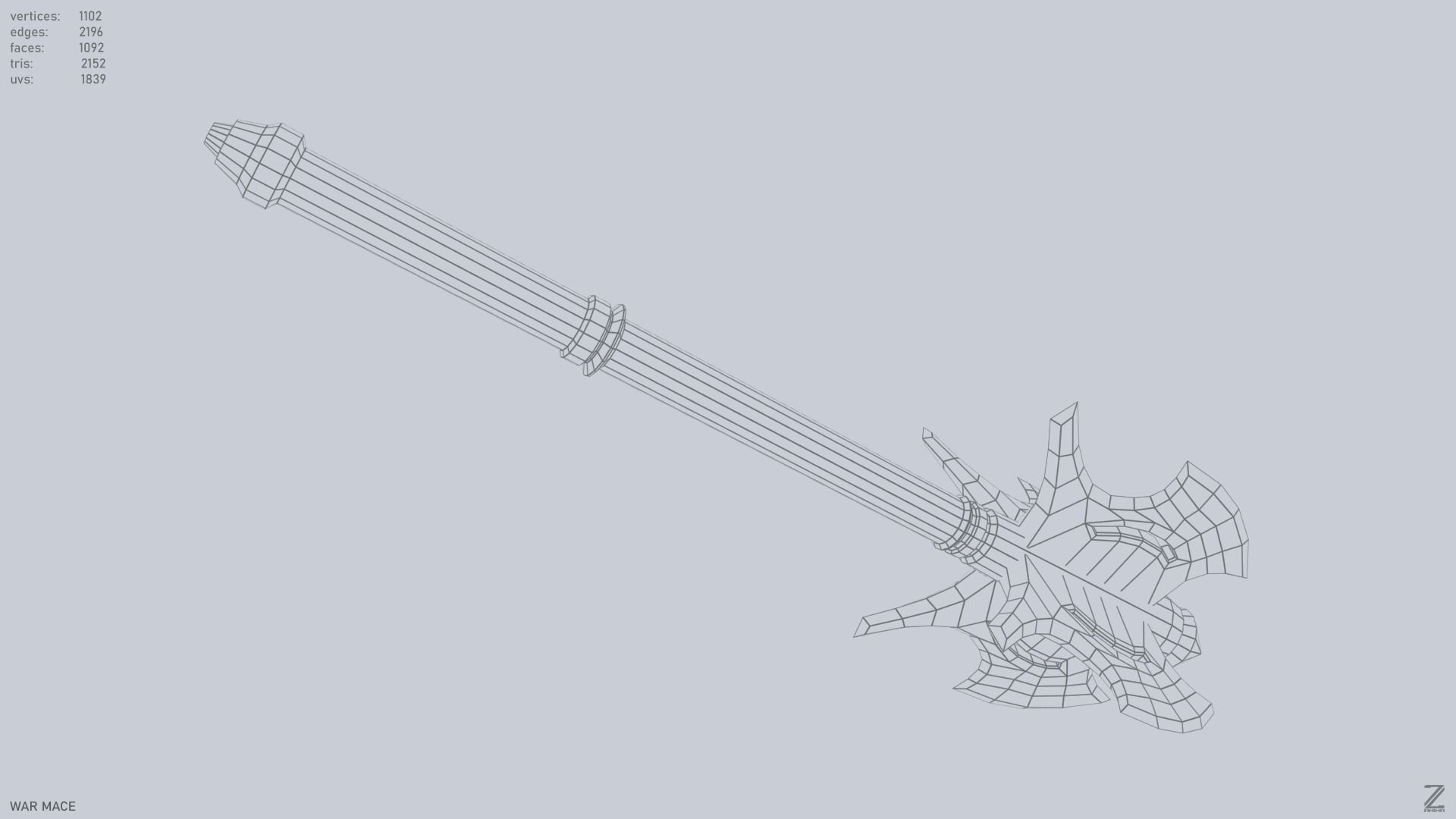 War mace Low-poly 3D model_13