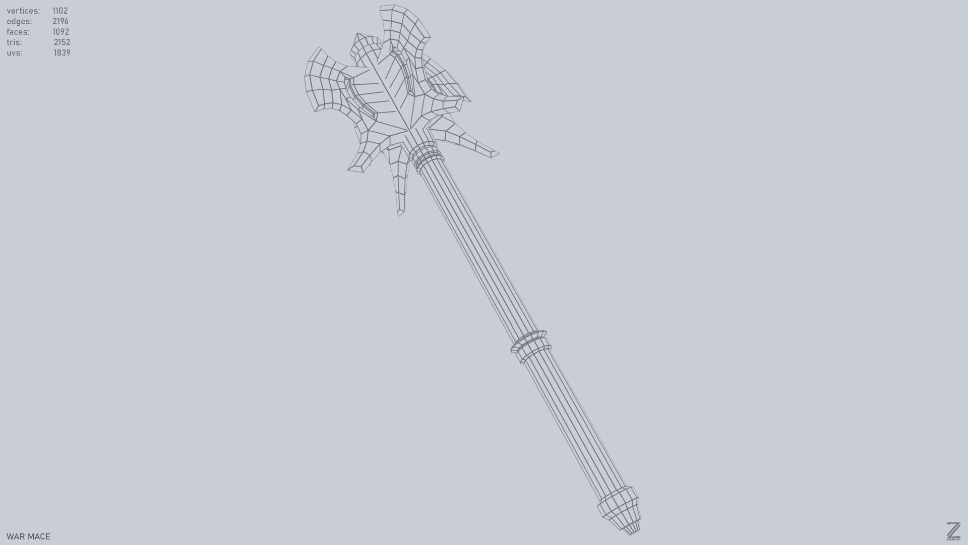 War mace Low-poly 3D model_10