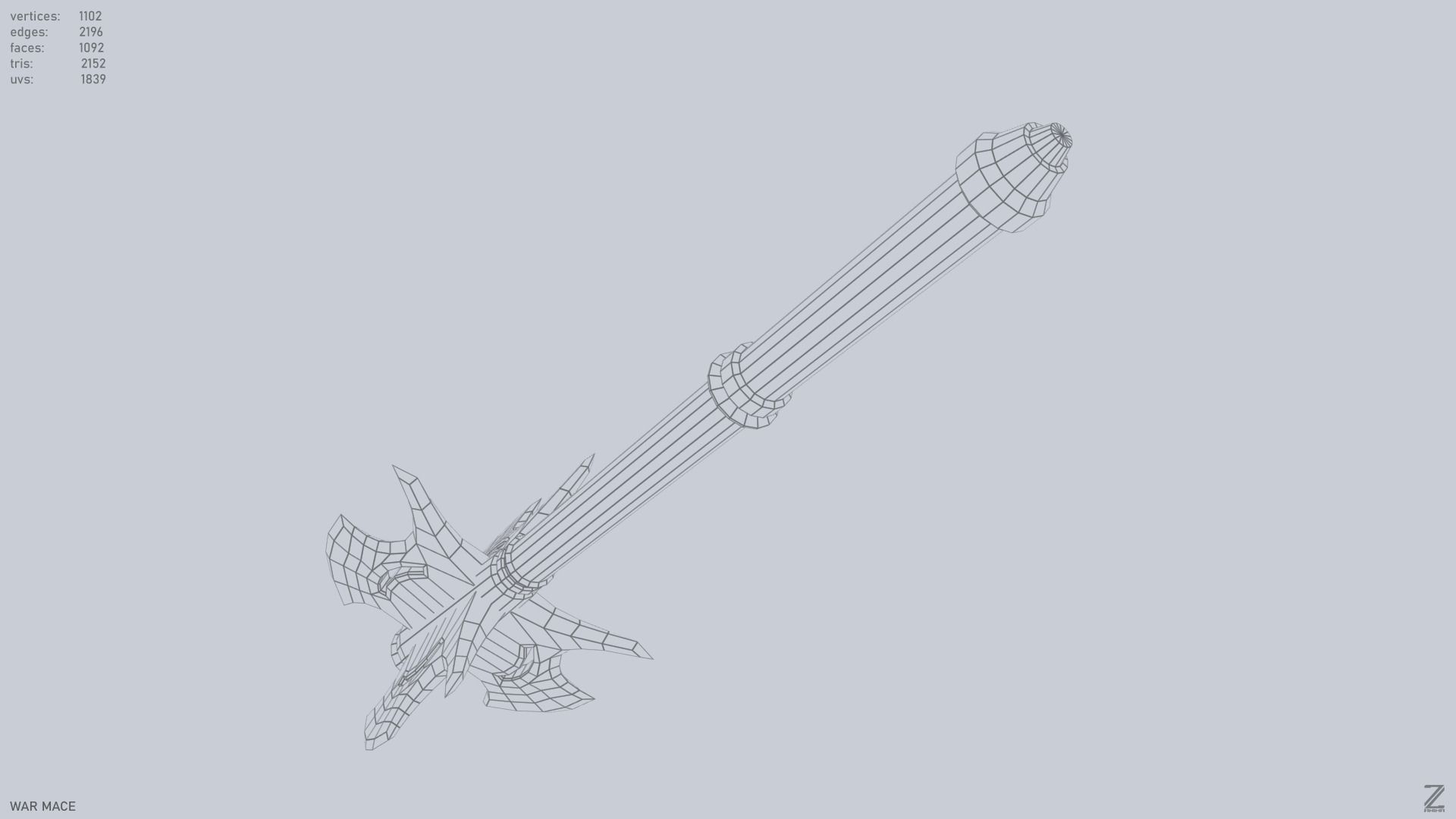 War mace Low-poly 3D model_12