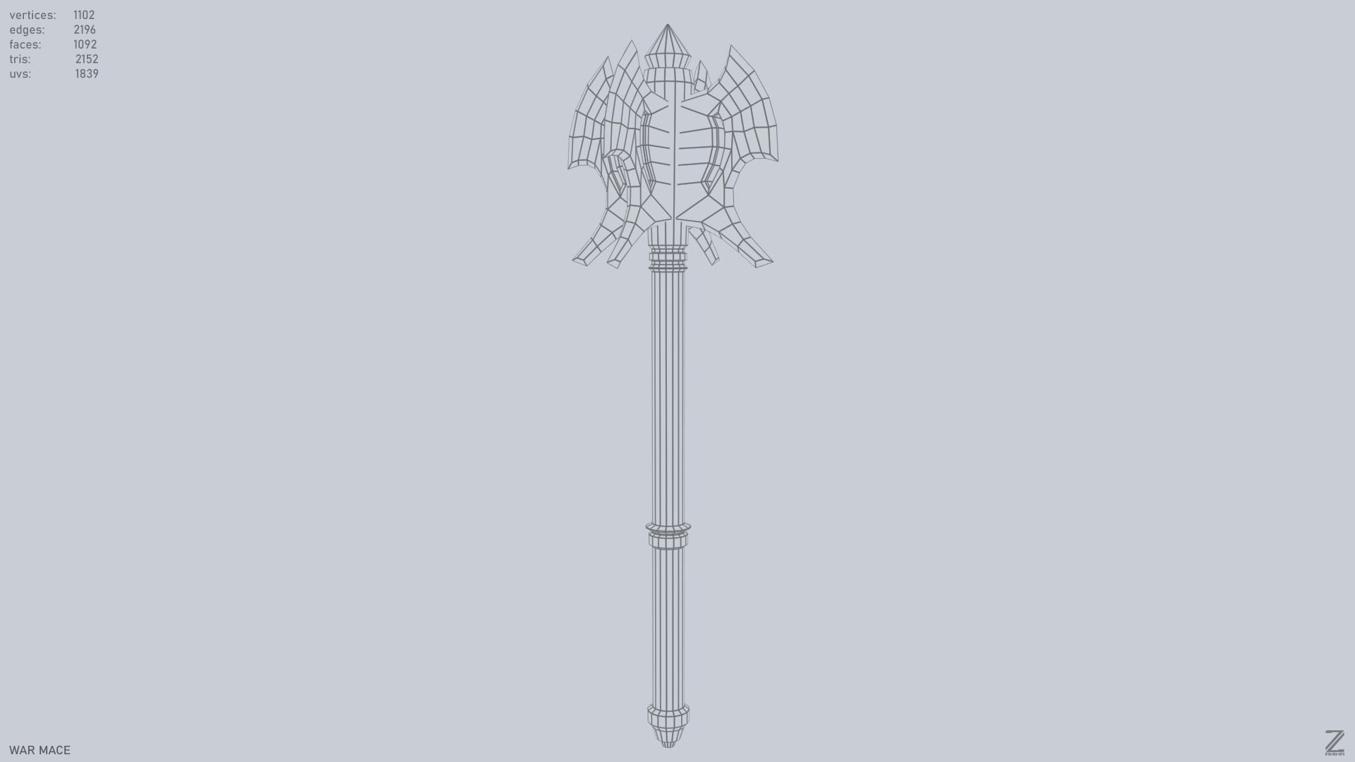 War mace Low-poly 3D model_3