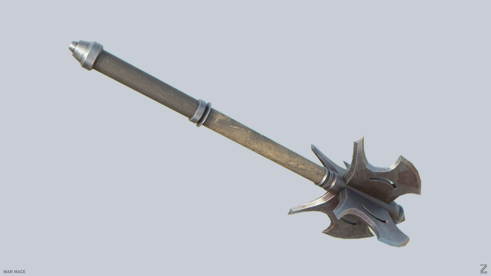 War mace Low-poly 3D model_7