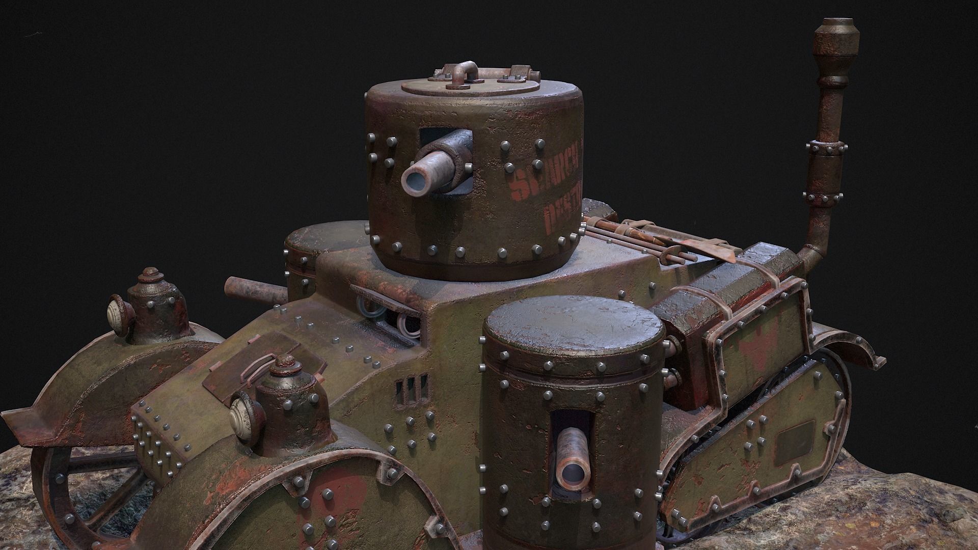 Steampunk Tank Low-poly 3D model_17