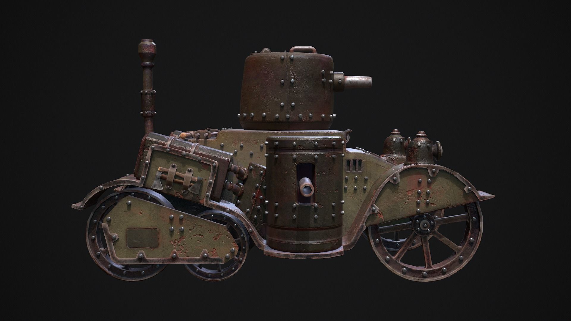 Steampunk Tank Low-poly 3D model_10