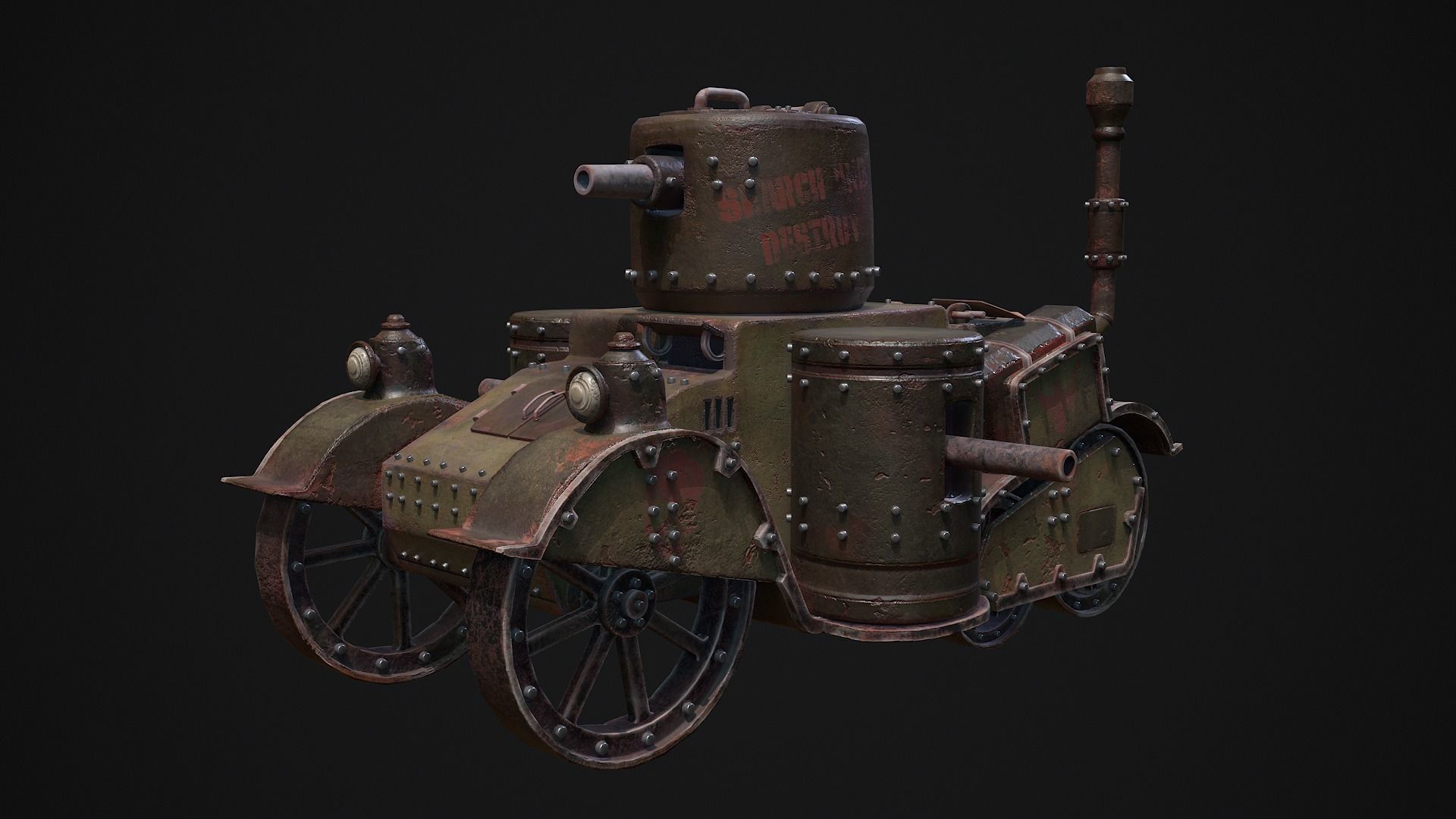 Steampunk Tank Low-poly 3D model_15
