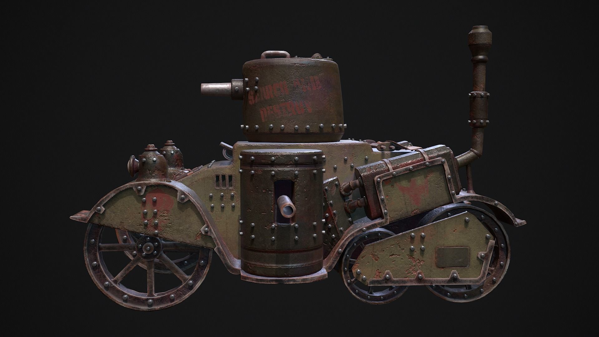 Steampunk Tank Low-poly 3D model_9