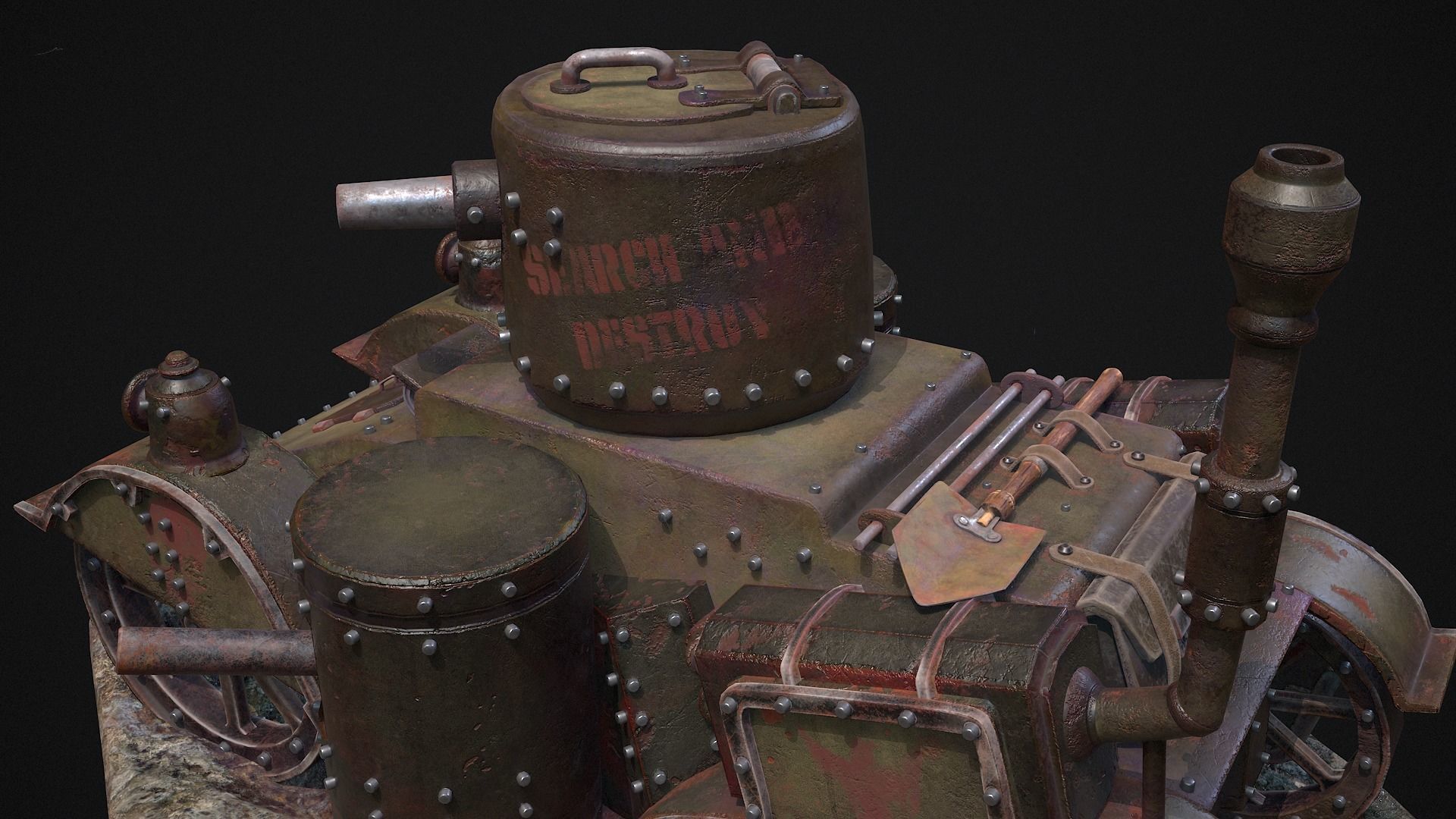 Steampunk Tank Low-poly 3D model_11