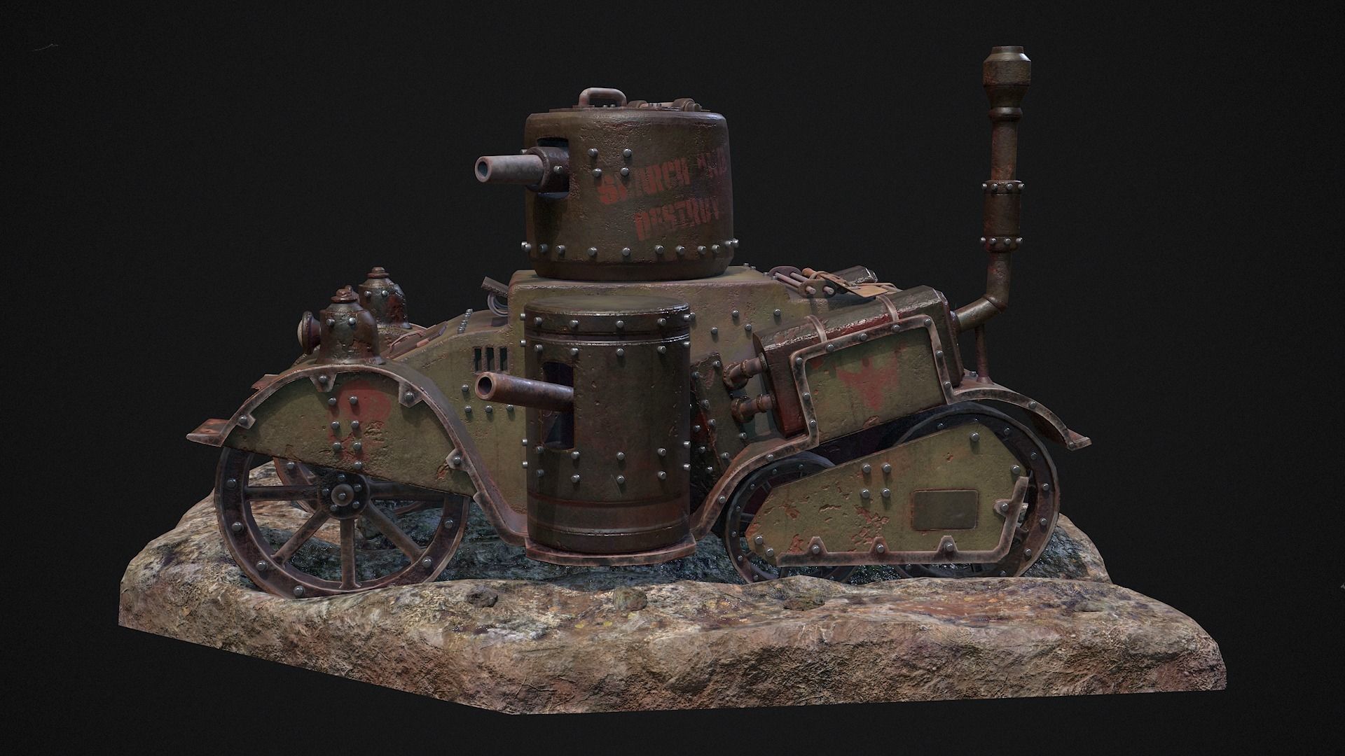 Steampunk Tank Low-poly 3D model_4