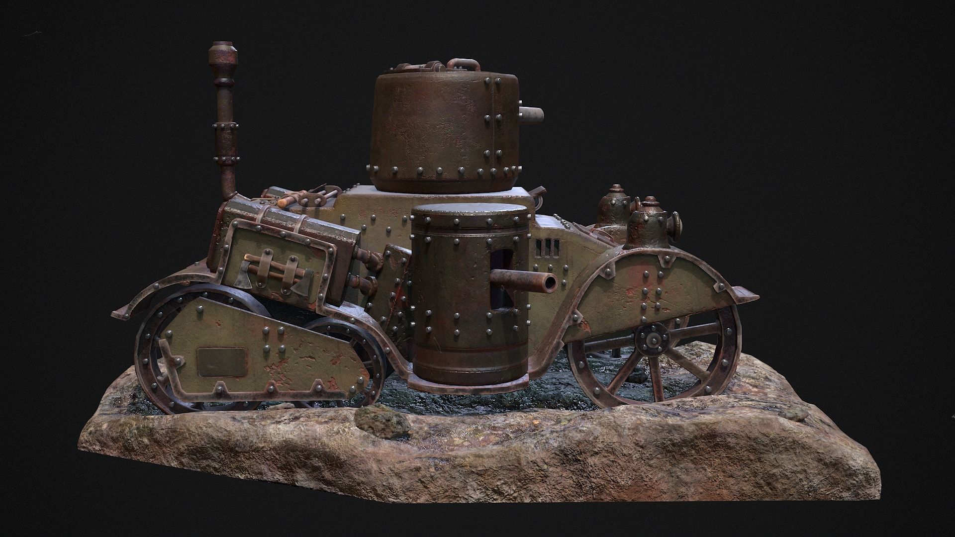 Steampunk Tank Low-poly 3D model_3