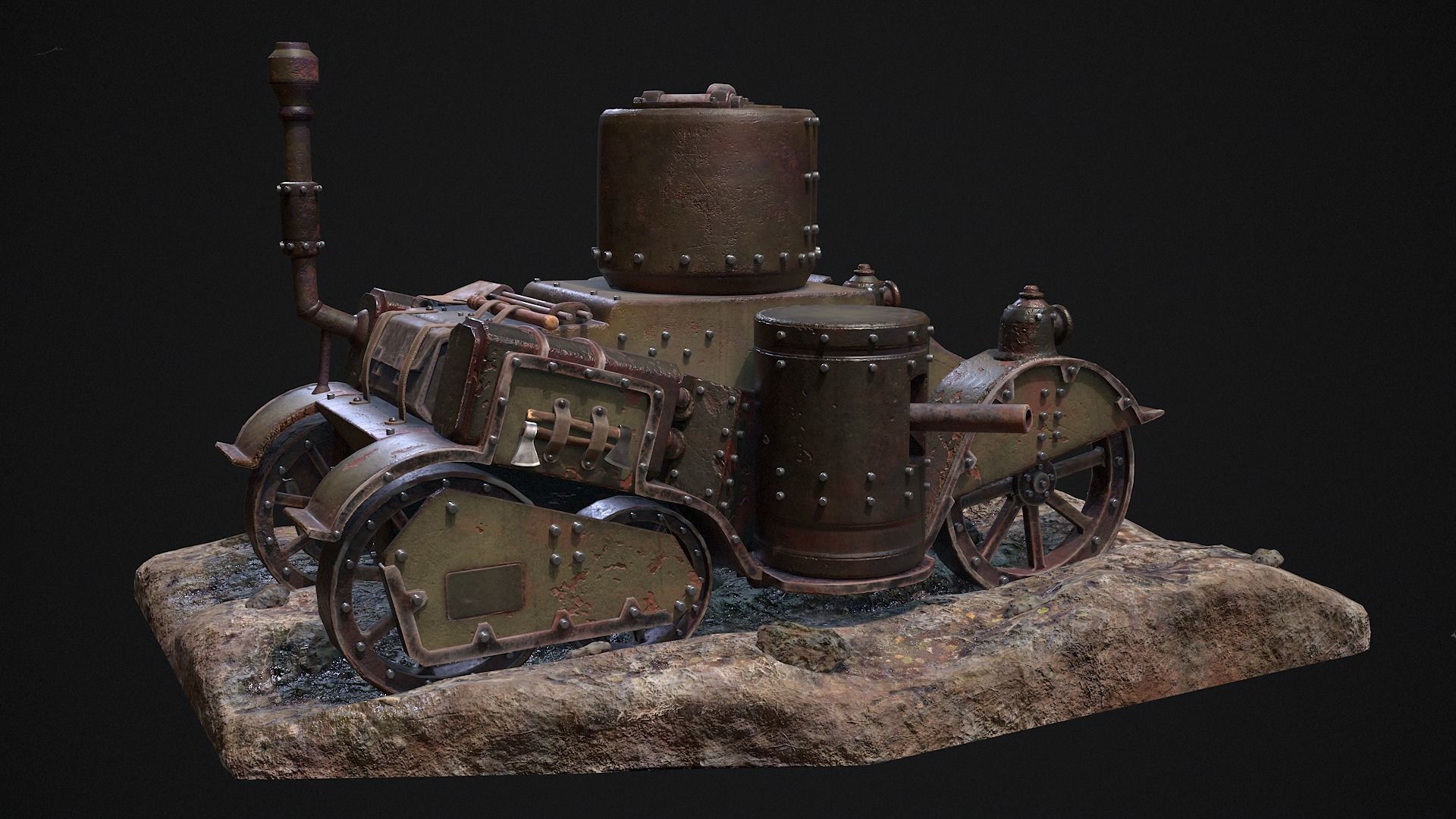 Steampunk Tank Low-poly 3D model_2