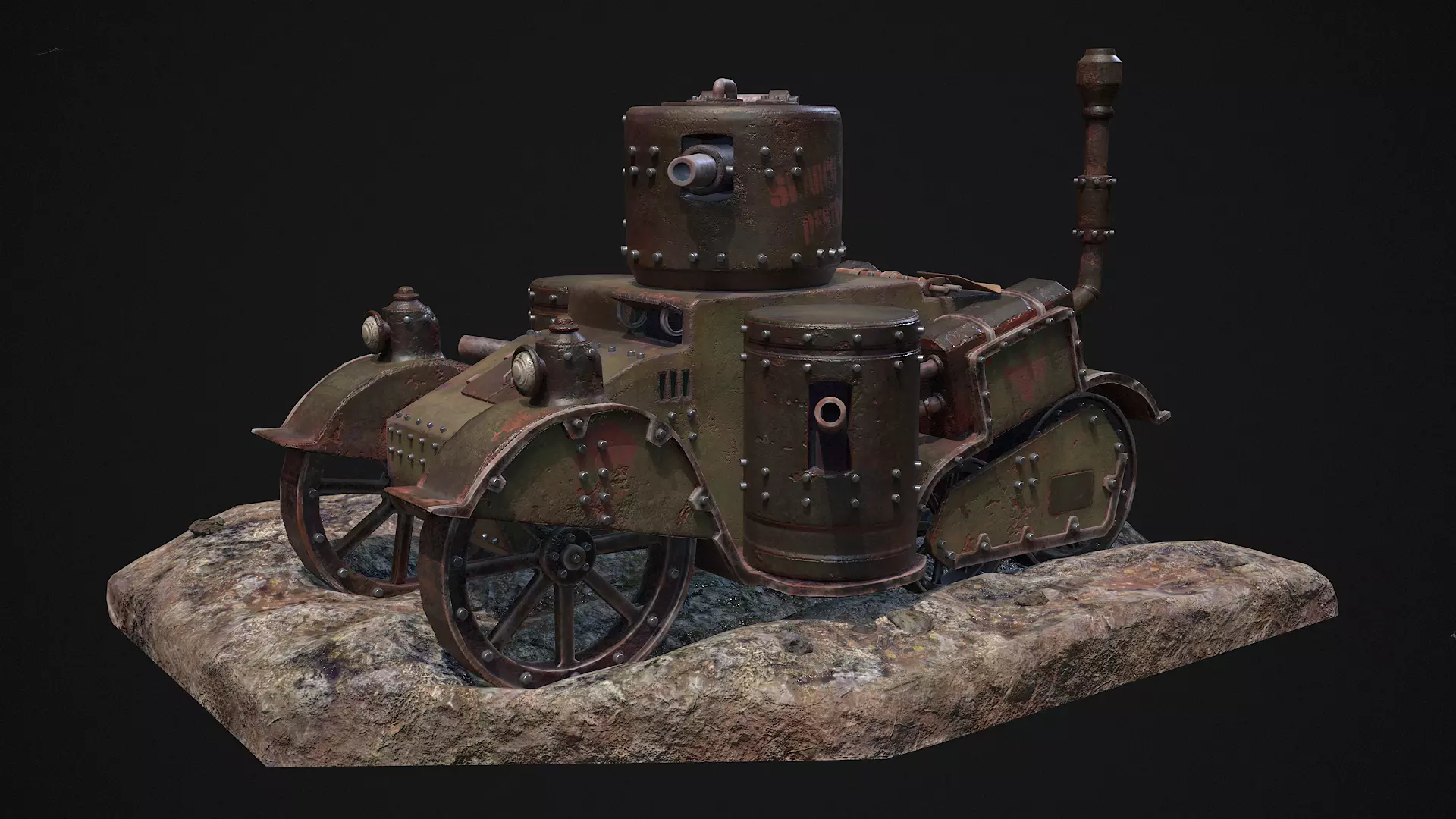 Steampunk Tank Low-poly 3D model_0