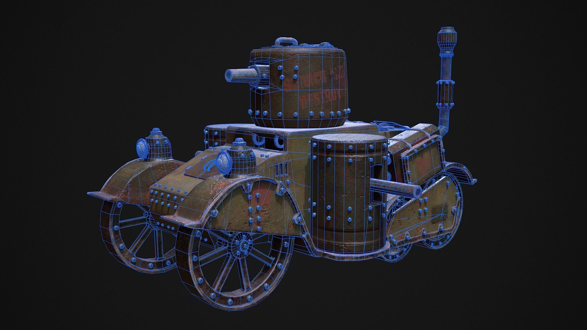 Steampunk Tank Low-poly 3D model_19