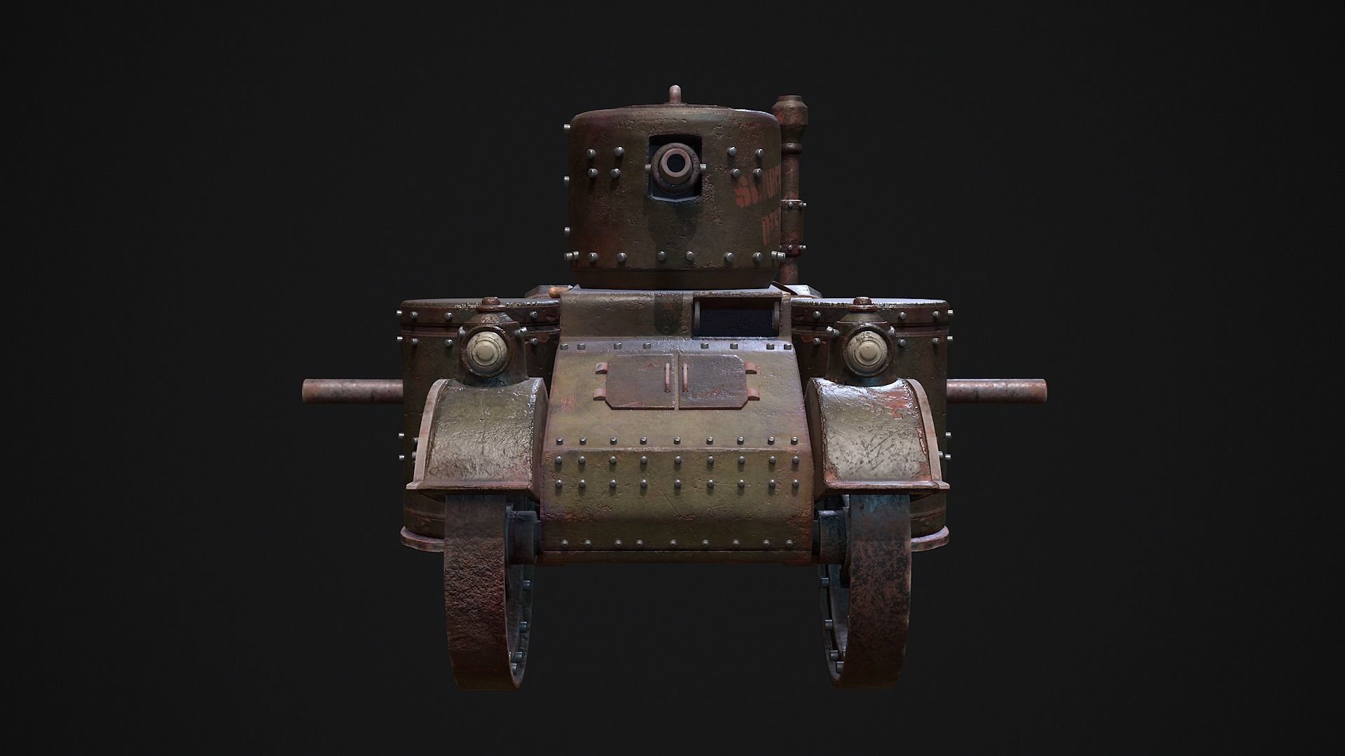 Steampunk Tank Low-poly 3D model_8