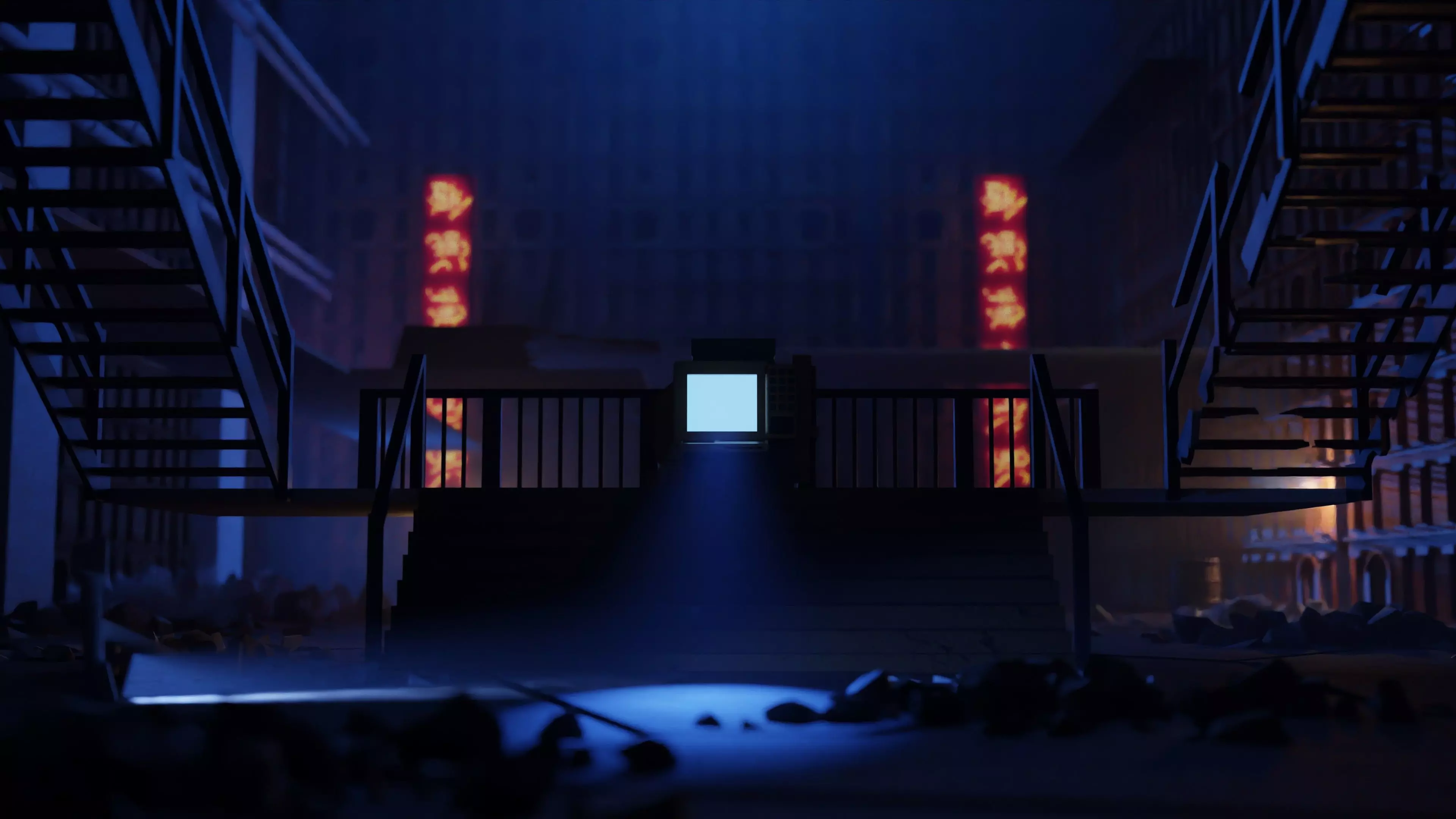 Concept Art Low Poly foggy industrial interior 3D Low-poly 3D model_0